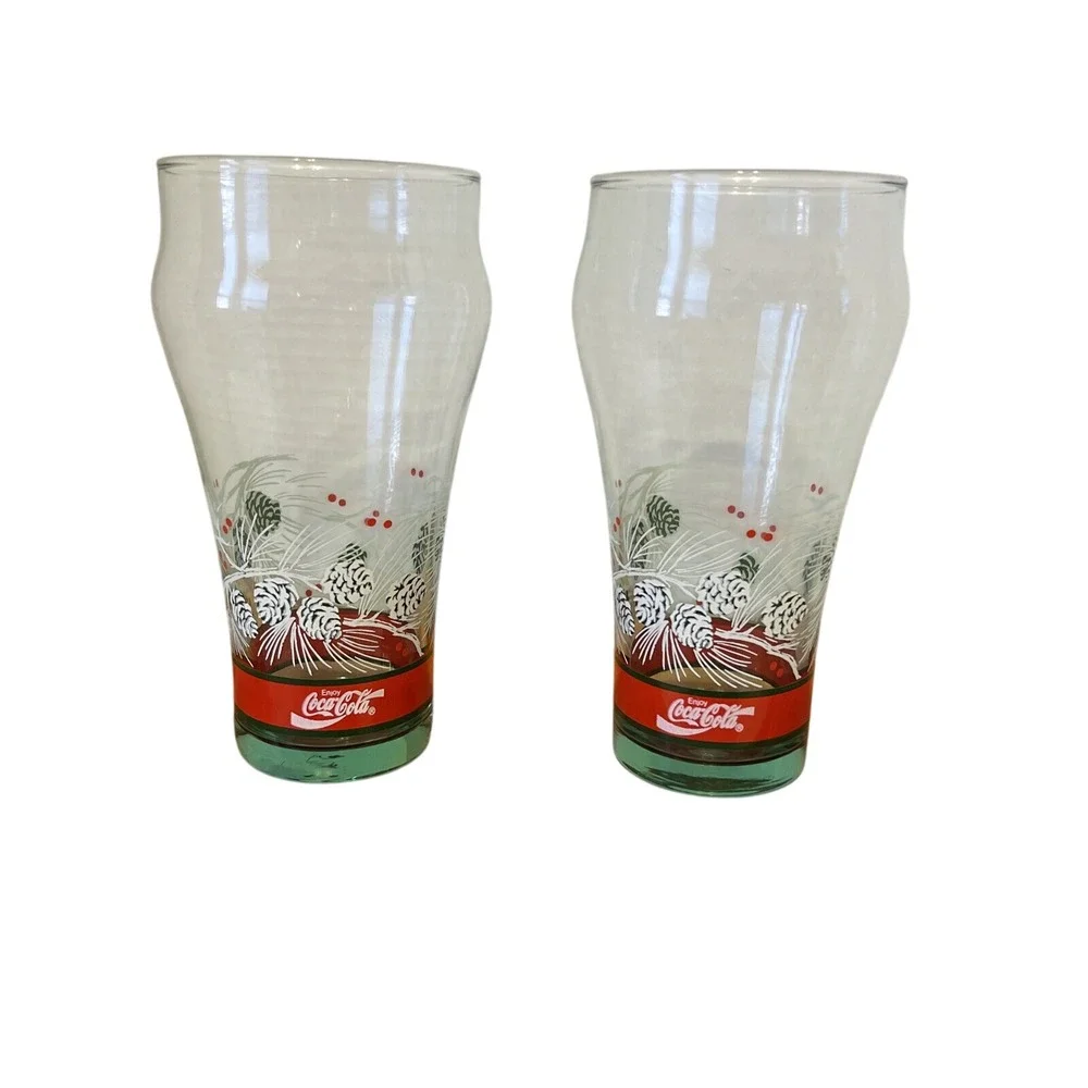set of two vintage Coca-Cola‎ glasses with pinecones 12 ounce